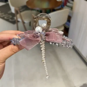 Pink Pearl ribbon hair claw in Bangladesh