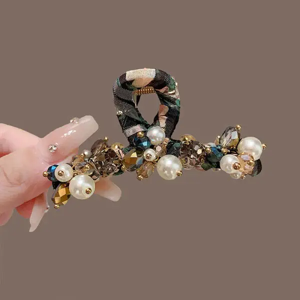 Crystal Pearl Embellished Hair Claw Crystal Pearl embellished hair claw in Dhak