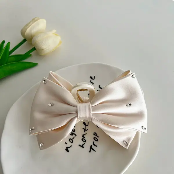 Elegant Sparkle Satin Bow Hair Claw white Elegant Sparkle satin bow hair claw in Bangladesh