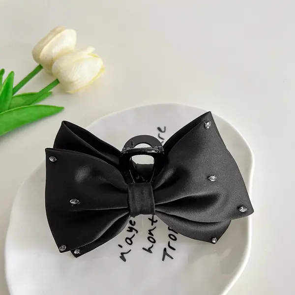 Elegant Sparkle Satin Bow Hair Claw Black Elegant Sparkle satin bow hair claw in Bangladesh