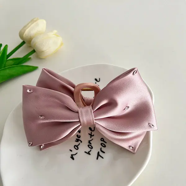 Elegant Sparkle Satin Bow Hair Claw Elegant Sparkle satin pink bow hair claw in Bangladesh