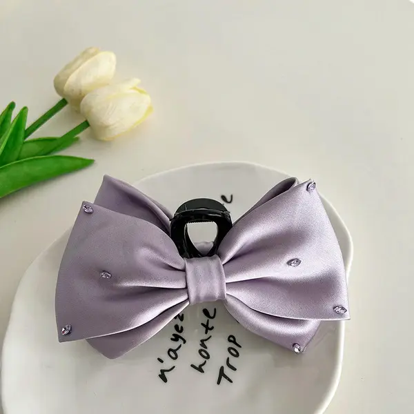 Elegant Sparkle Satin Bow Hair Claw Elegant Sparkle satin purple bow hair claw in Bangladesh