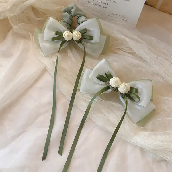 Ivory Rose Hair Bow – Elegant Flower Hair Bow clip & Hair Tie