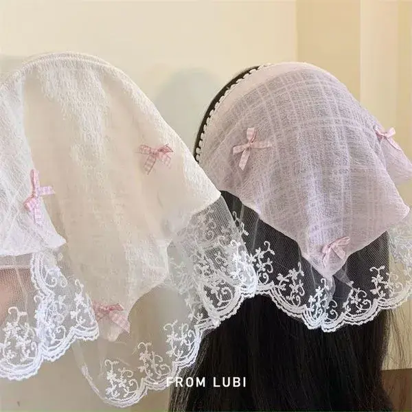 Lace Bow Bandana Scarf for Girls – Cute Hair Accessory lace bow bandana scarf for girls