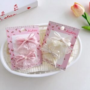 Ribbon hair clip with lace and pearl detailing cute hair accessory for baby girls and kids