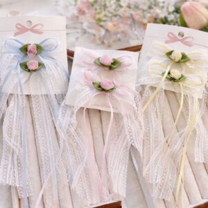 Rose ribbon hair clip and pin pair set with lace and ribbon details cute hair accessories for girls