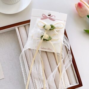 Rose ribbon hair clip and pin pair set with lace and ribbon details cute hair accessories for girls