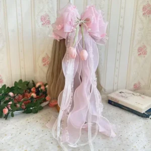 Lolita Lily pink floral ribbon bow clip in Bangladesh