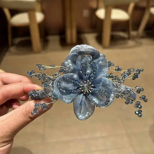 Luxe Flora Embellished Hair Claw Luxe blue Flora embellished hair claw in Bangladesh