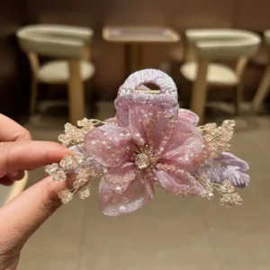 Luxe Pink Flora embellished hair claw in Bangladesh