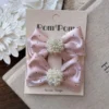 Pink Polka Pink Polka Hair Bows – Polka Dot Ribbon pair Bows with Pearl Accents