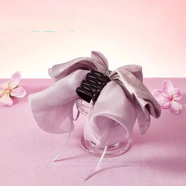 Ponytail Ribbon Hair Claw – Satin Bow Accessory Pink Ponytail Ribbon Hair Claw Satin Bow Accessory in Bangladesh