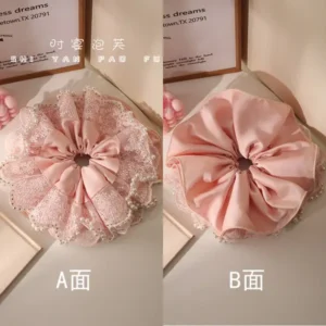 Princess Pearl Scrunchie – Elegant Pearl pink color Hair Tie with Lace
