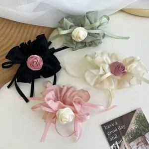 Rose Cloud Scrunchie – Elegant Flower Hair Tie with Ruffles