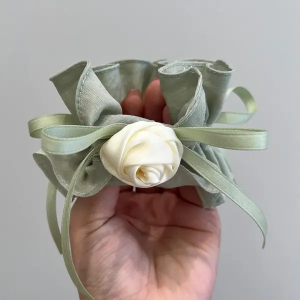 Rose Cloud Scrunchie | Elegant Flower Hair Tie Rose Cloud green Scrunchie – Elegant Flower Hair Tie with Ruffles