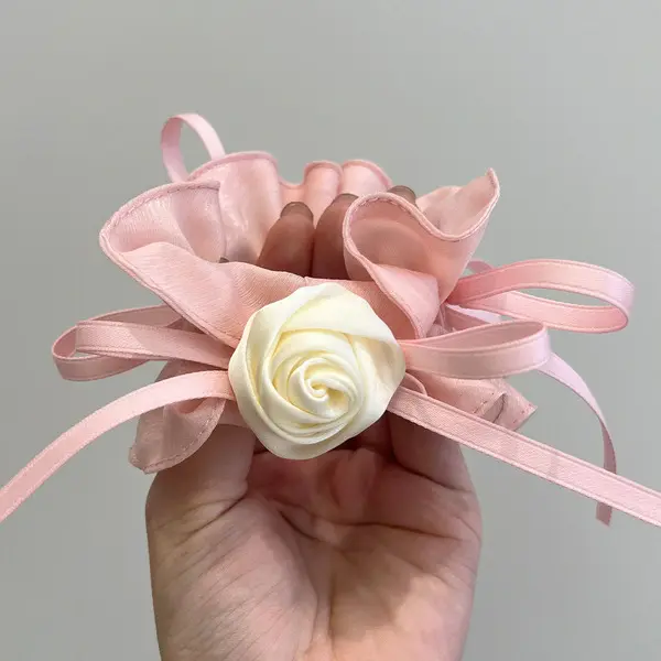 Rose Cloud Scrunchie | Elegant Flower Hair Tie Rose Cloud pink Scrunchie – Elegant Flower Hair Tie with Ruffles