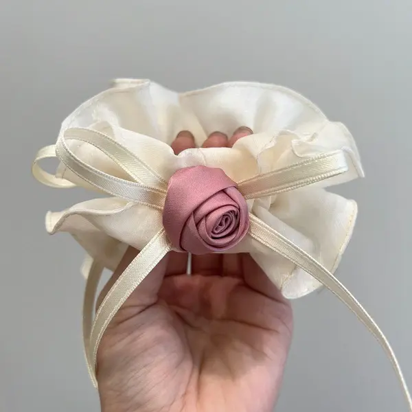 Rose Cloud Scrunchie | Elegant Flower Hair Tie Rose Cloud white Scrunchie – Elegant Flower Hair Tie with Ruffles
