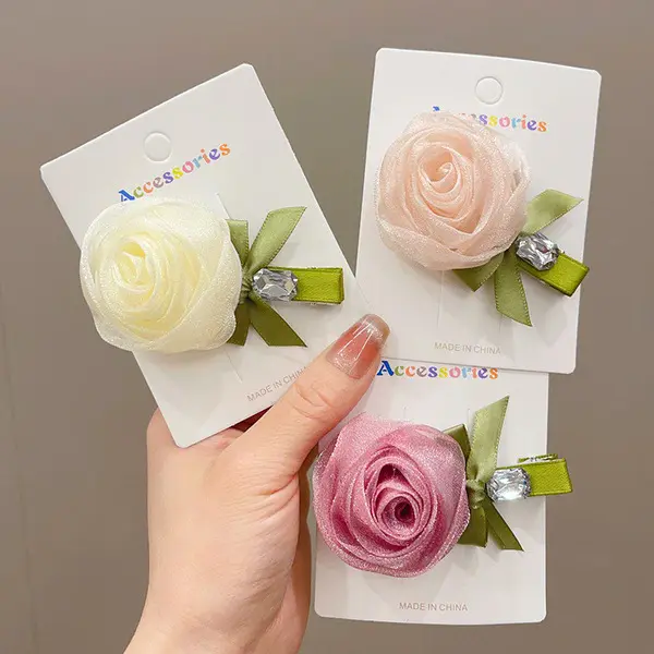 Rose Flower Hair Clip BD for Girls – Cute Ribbon Bow Hair Accessory cute rose hair clip for girls bangladesh