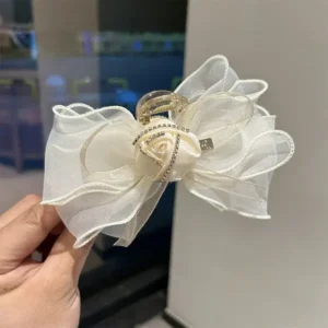 Rose Grace organza bow White hair claw in Bangladesh