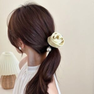 Satin rose hair tie with pearl detail elegant hair accessory for women