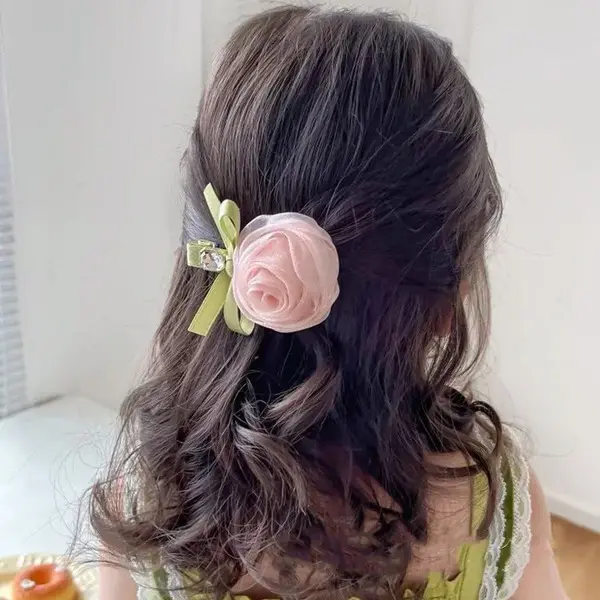 Rose Flower Hair Clip BD for Girls – Cute Ribbon Bow Hair Accessory rose flower hair clip bd for girls