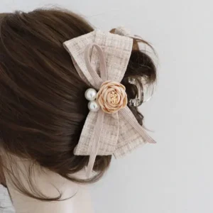Vintage Camellia tweed bow hair claw in Bangladesh