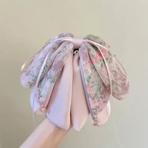 Floral Bead Hair Bow – Chic Chiffon Hair Accessory with Beads