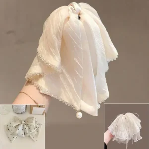 Snow Delight Hair Bow – Elegant White Bow with Pearl Details