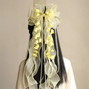 Alternative view of Fairy Ribbon Bow Hair Clip for Girls – Floral Tassel Long Tail Accessory