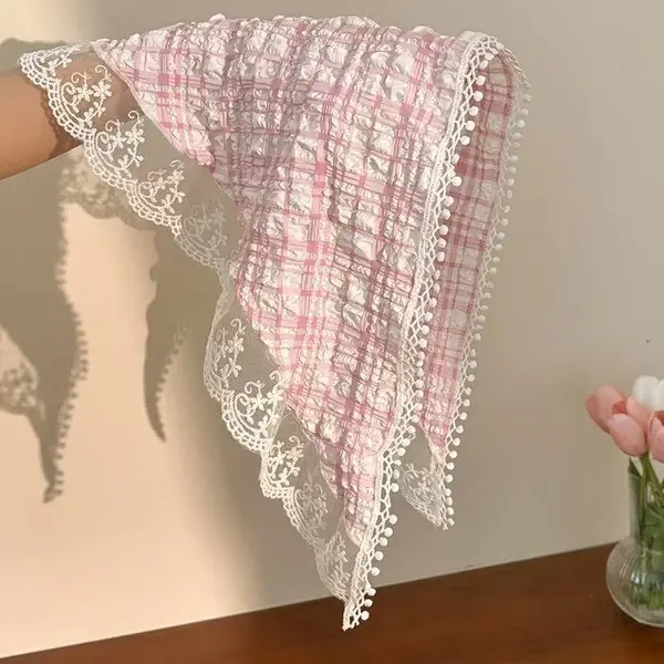 French Style Lace Triangle Scarf for Girls – Cute Bandana Hair Accessory stylish triangle scarf for girls