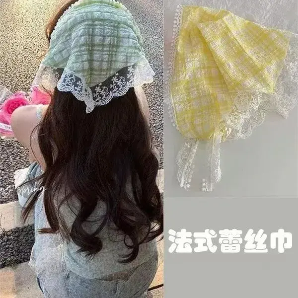 French Style Lace Triangle Scarf for Girls – Cute Bandana Hair Accessory lace triangle scarf for girls
