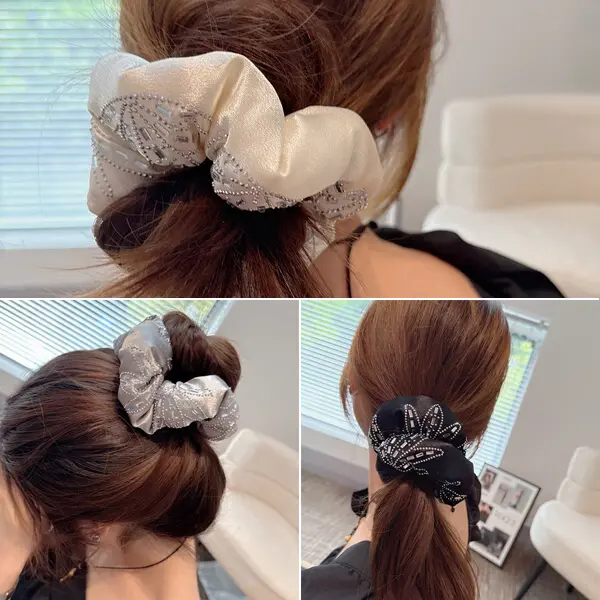 high-end rhinestone satin scrunchie for girls