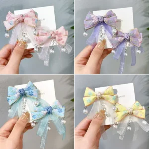 kids pair ribbon bow hair clip