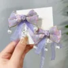 Kids Pair Ribbon Bow Hair Clip – Pearl Tassel Hair Accessory children pair bow hair clip