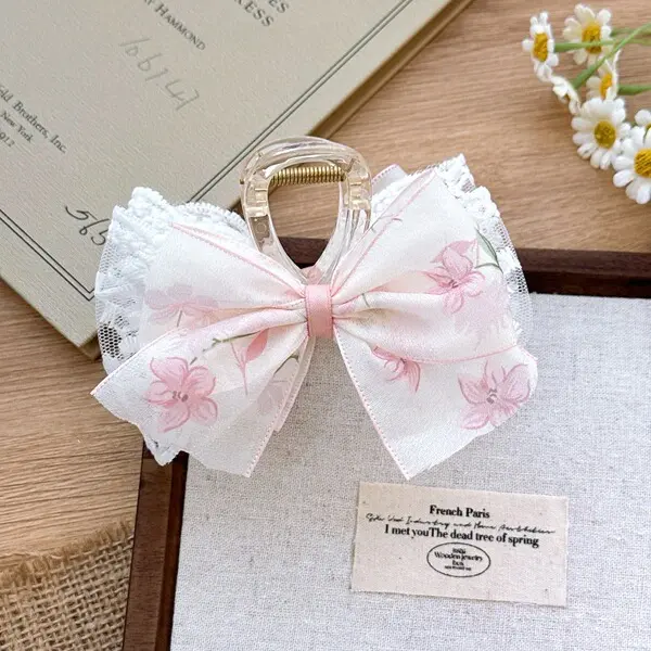 Pink Aura Bow Hair Clip | Ribbon & Lace Clip for Women & Girls Pink Aura Bow Hair Clip – colorful hair claw