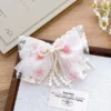 Pink Aura Bow Hair Clip | Ribbon & Lace Clip for Women & Girls Pink Aura Bow Hair Clip – pearl Lace Hair Accessory