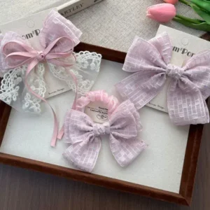 Pink Lace Bow Clip – Feminine Hair Accessory with Lace and Satin
