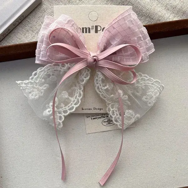 Pink Lace Bow Clip | Hair Accessory for Girls & Kids Pink Lace Bow Clip – Feminine Hair Accessory with Lace and Satin