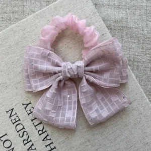 Pink Lace Bow Rope – Feminine Hair Accessory with Lace and Satin