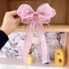 Princess Trail Pearl pink Hair Bow – Satin Ribbon Hair Clip with Pearls