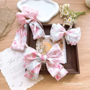 Sweet Floral Hair Claw & tie – Charming Bow Claw with Floral Design