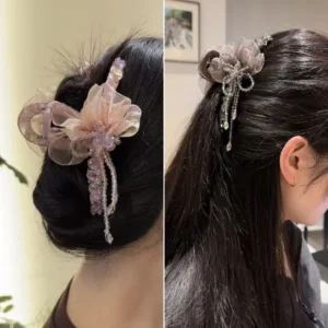 luxe organza flower shark clip for girls