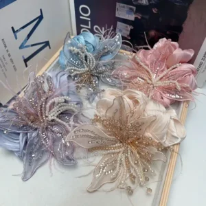 pearl floral feather scrunchie for girls