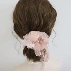 pearl rose hair scrunchie for women