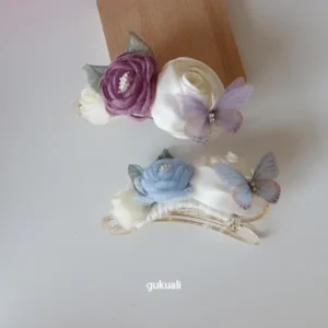 rose butterfly flower hair clip for girls
