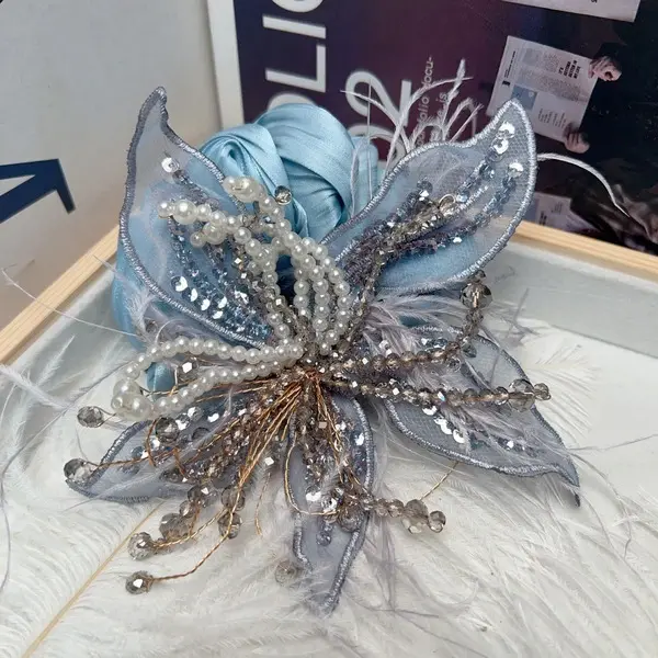 Pearl Floral Feather Scrunchie for Girls – Fairy Ponytail Hair Tie soft fairy scrunchie for girls