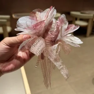 Alternative view of Rose Lace Ribbon Hair Clip for Girls – Pearl Tassel Bow Accessory