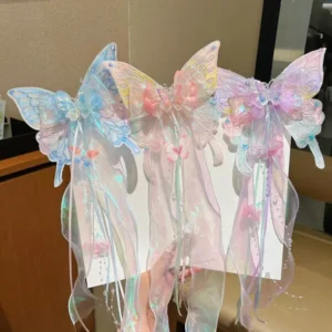 Butterfly Hair Bow Clip Blue Fairy Long Ribbon Hair Clip for Girls in Bangladesh