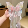 Butterfly Hair Bow Clip Pink Fairy Long Ribbon Hair Clip for Girls in Bangladesh
