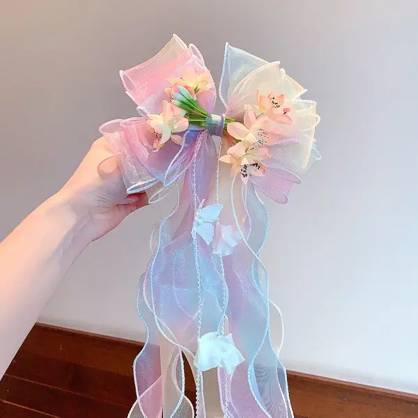 Flora Long Ribbon Bow Hair Clip for Women